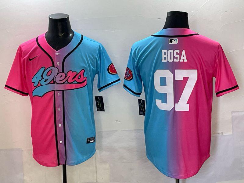 Men 2025 San Francisco 49ers #97 Bosa Pink Blue Nike Limited NFL Jersey 01